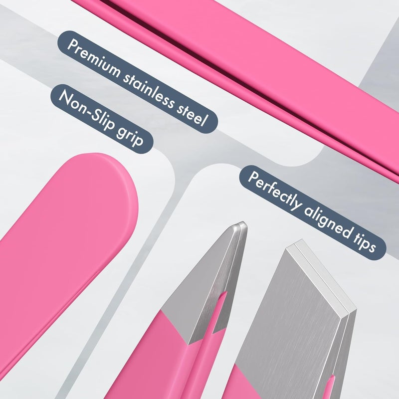 EZ2LIVE Tweezers for Women Facial Hair, Slant & Pointed Tweezers for Eyebrows, Ingrown Hair, Splinter Removal, 2 Pack Tweezer Set, Professional Stainless Steel Eyebrow Tweezers for Men and Women, Pink - Image 3